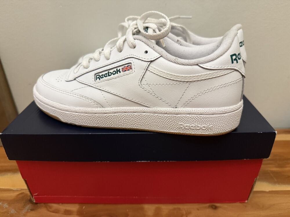 Reebok Women's Club C 85 Vintage Tennis Shoes White/Green, Size 6.5, Lace-Up